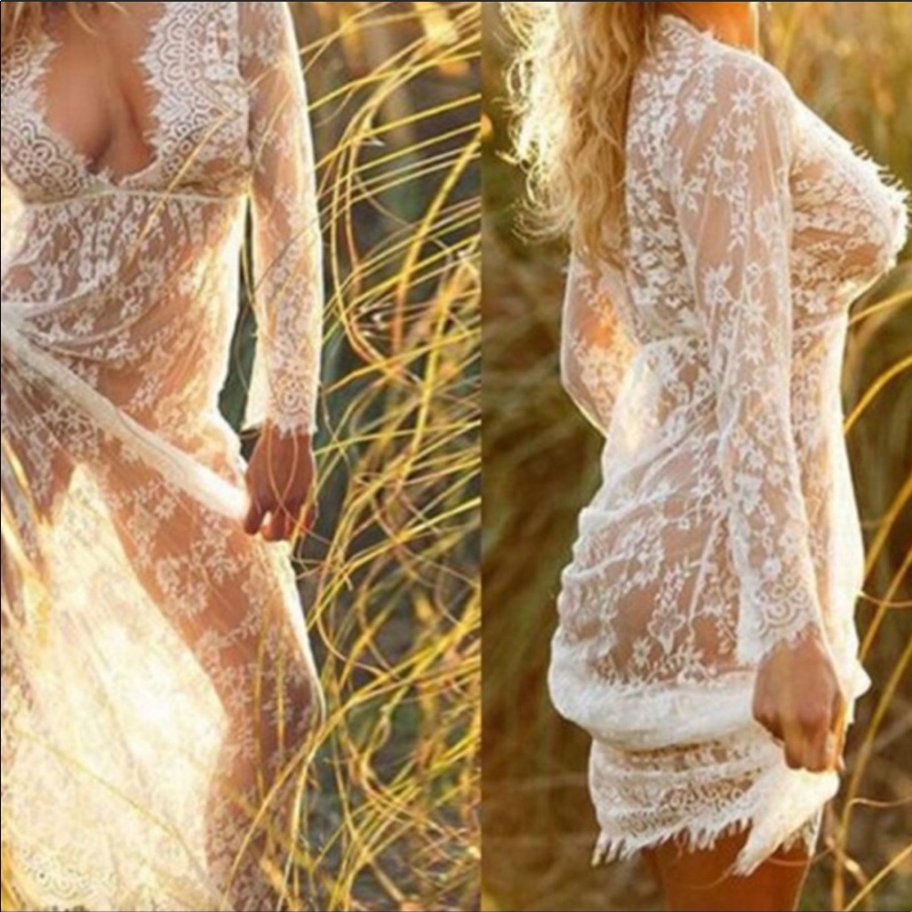 Ivy Leaf Sheer, Subtle, Soft Lash Lace Maxi Dress - Picture 1 of 8